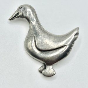 Figural Duck Brooch Pin Signed MAG Silver Pewter